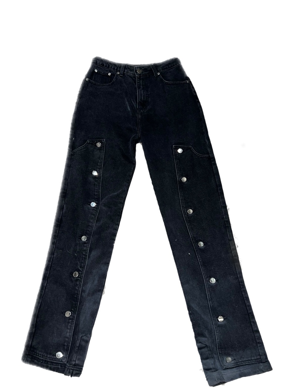 Maniere De Voir Black Straight-Leg Jeans with Side Snap Accents